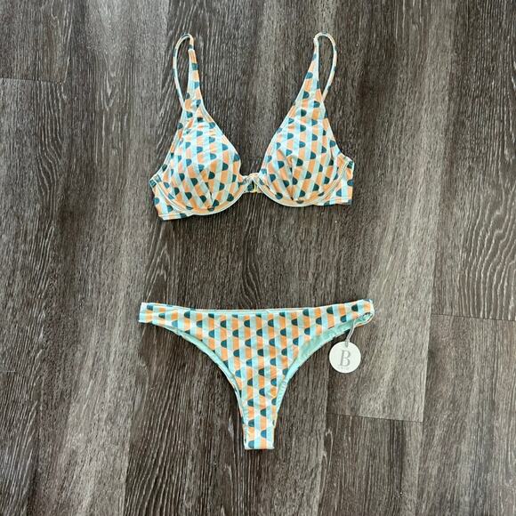 NWT B Swim Sahara Lurex Wyatt Bikini Set Geometric Print Top Large Bottom Medium - Picture 11 of 16